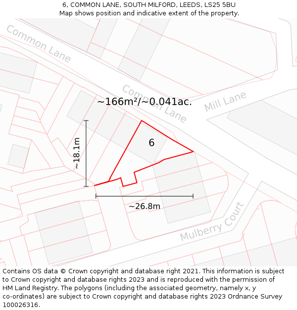 6, COMMON LANE, SOUTH MILFORD, LEEDS, LS25 5BU: Plot and title map