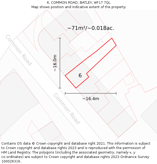 6, COMMON ROAD, BATLEY, WF17 7QL: Plot and title map