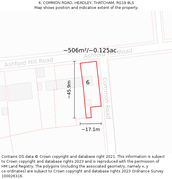 6, COMMON ROAD, HEADLEY, THATCHAM, RG19 8LS: Plot and title map