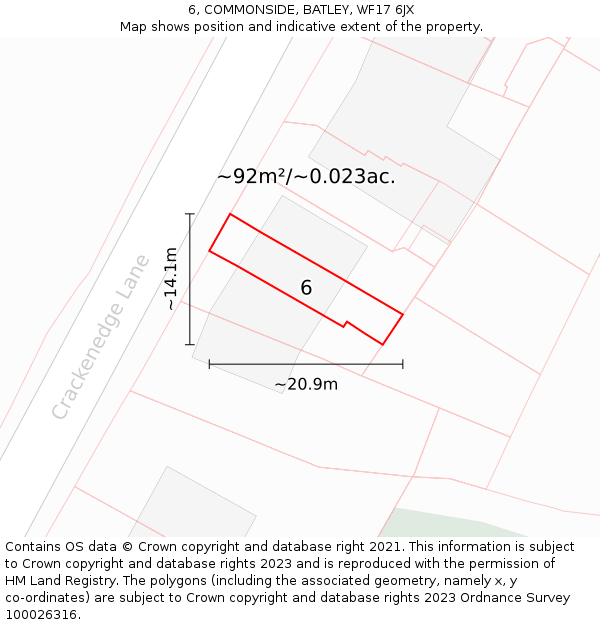 6, COMMONSIDE, BATLEY, WF17 6JX: Plot and title map