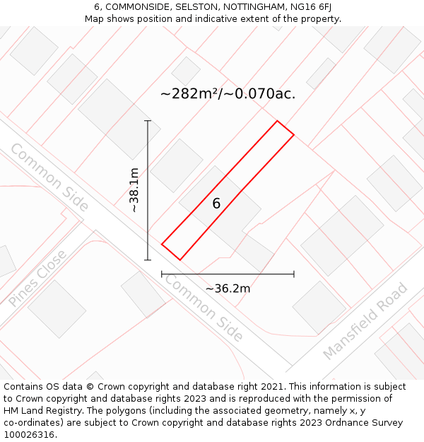 6, COMMONSIDE, SELSTON, NOTTINGHAM, NG16 6FJ: Plot and title map