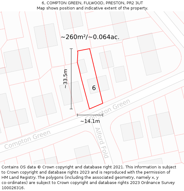 6, COMPTON GREEN, FULWOOD, PRESTON, PR2 3UT: Plot and title map