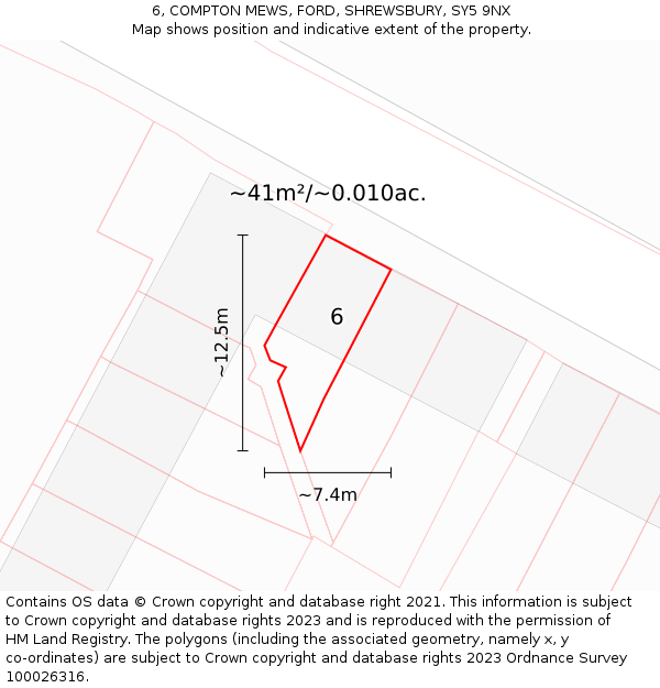 6, COMPTON MEWS, FORD, SHREWSBURY, SY5 9NX: Plot and title map