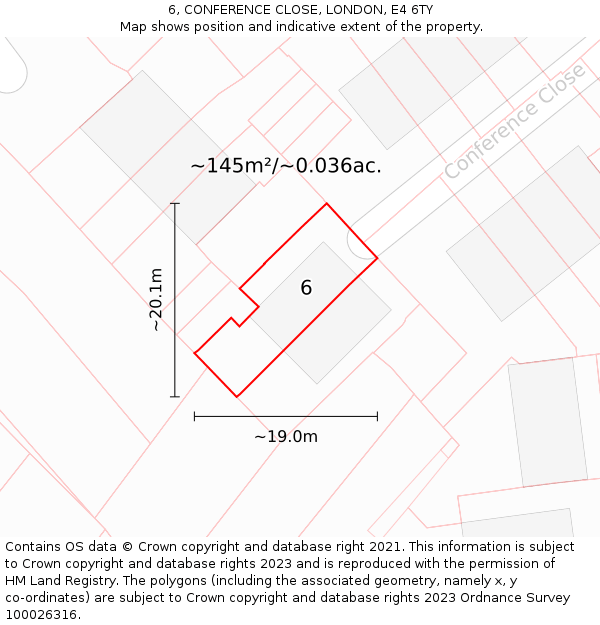 6, CONFERENCE CLOSE, LONDON, E4 6TY: Plot and title map