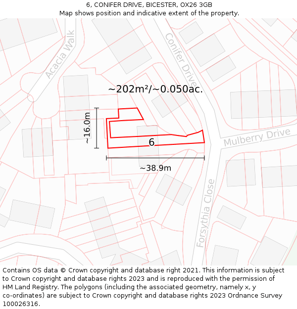 6, CONIFER DRIVE, BICESTER, OX26 3GB: Plot and title map