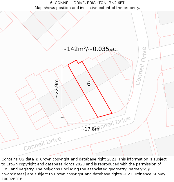 6, CONNELL DRIVE, BRIGHTON, BN2 6RT: Plot and title map