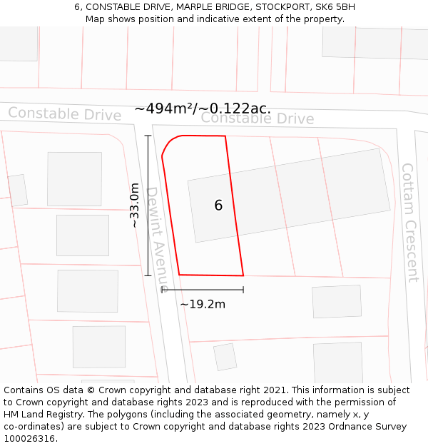 6, CONSTABLE DRIVE, MARPLE BRIDGE, STOCKPORT, SK6 5BH: Plot and title map