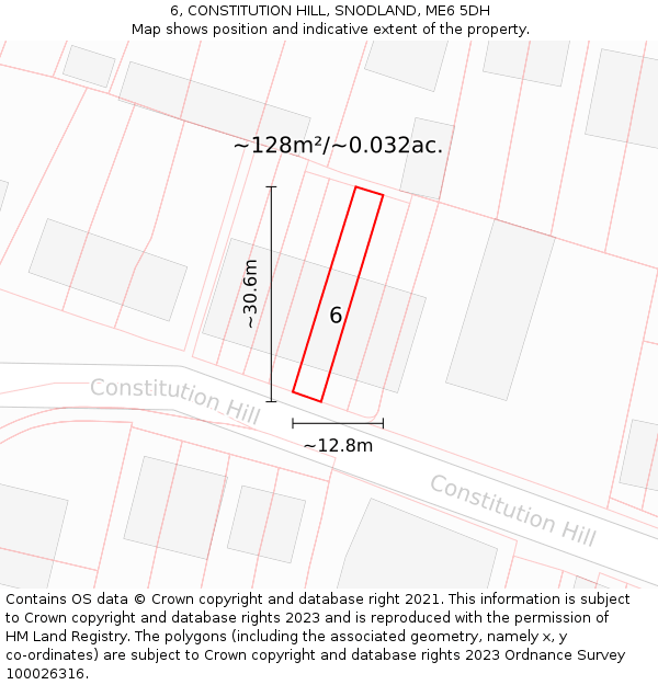 6, CONSTITUTION HILL, SNODLAND, ME6 5DH: Plot and title map