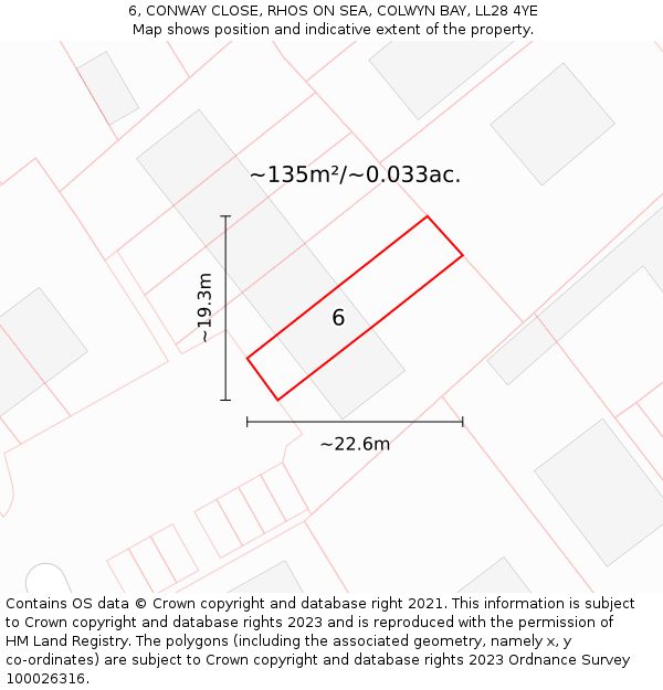 6, CONWAY CLOSE, RHOS ON SEA, COLWYN BAY, LL28 4YE: Plot and title map