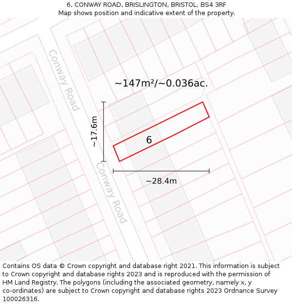 6, CONWAY ROAD, BRISLINGTON, BRISTOL, BS4 3RF: Plot and title map