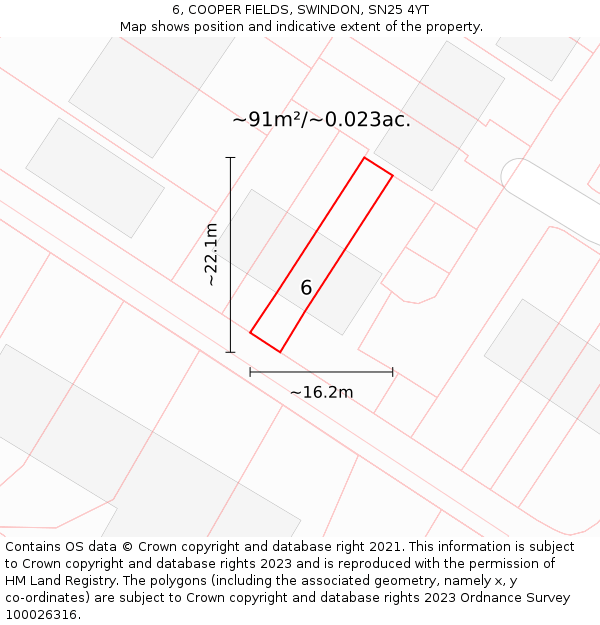 6, COOPER FIELDS, SWINDON, SN25 4YT: Plot and title map