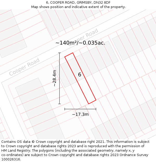 6, COOPER ROAD, GRIMSBY, DN32 8DF: Plot and title map