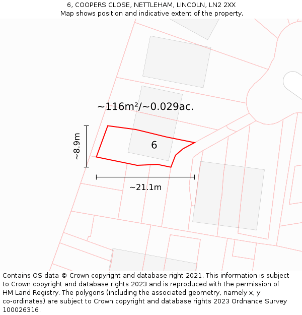 6, COOPERS CLOSE, NETTLEHAM, LINCOLN, LN2 2XX: Plot and title map