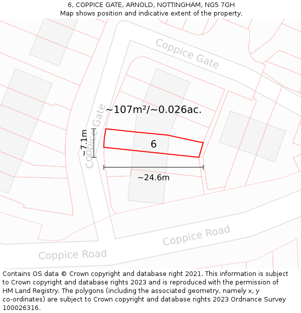 6, COPPICE GATE, ARNOLD, NOTTINGHAM, NG5 7GH: Plot and title map