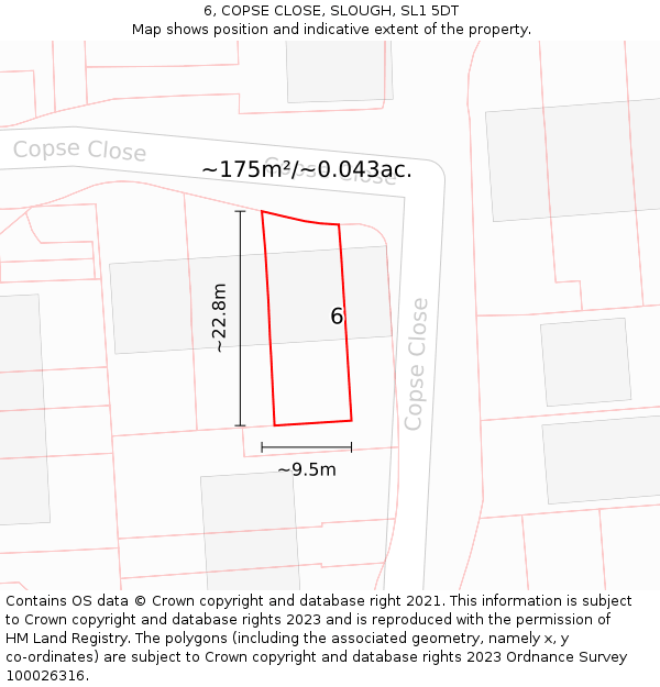 6, COPSE CLOSE, SLOUGH, SL1 5DT: Plot and title map