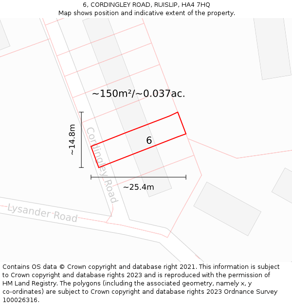6, CORDINGLEY ROAD, RUISLIP, HA4 7HQ: Plot and title map