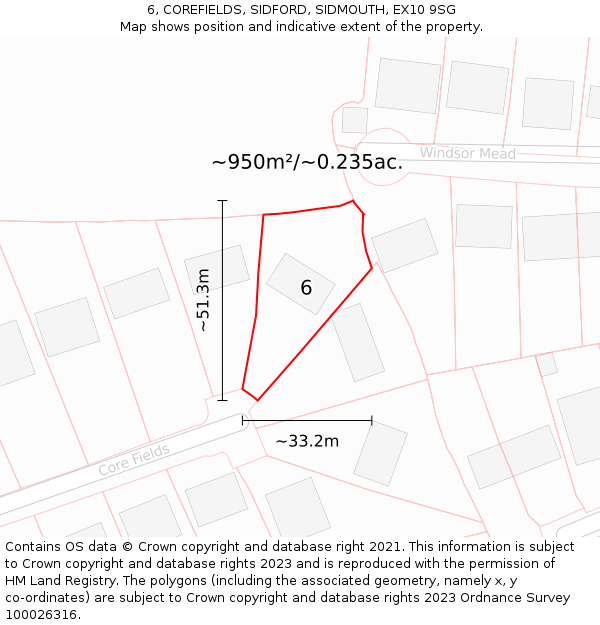 6, COREFIELDS, SIDFORD, SIDMOUTH, EX10 9SG: Plot and title map