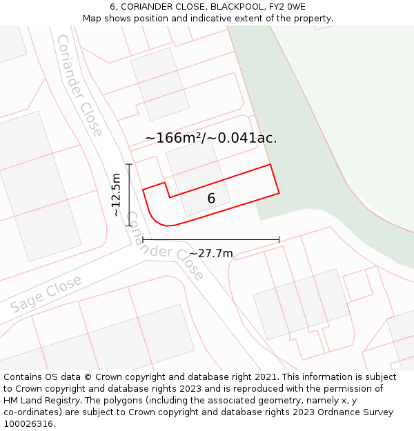 6, CORIANDER CLOSE, BLACKPOOL, FY2 0WE: Plot and title map