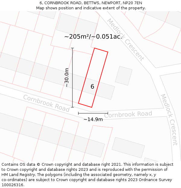 6, CORNBROOK ROAD, BETTWS, NEWPORT, NP20 7EN: Plot and title map
