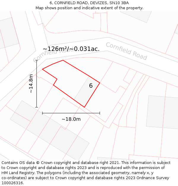 6, CORNFIELD ROAD, DEVIZES, SN10 3BA: Plot and title map