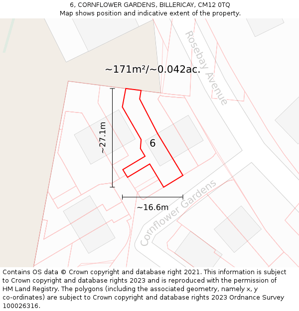 6, CORNFLOWER GARDENS, BILLERICAY, CM12 0TQ: Plot and title map
