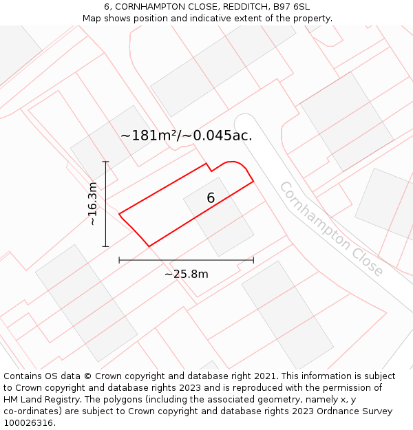 6, CORNHAMPTON CLOSE, REDDITCH, B97 6SL: Plot and title map