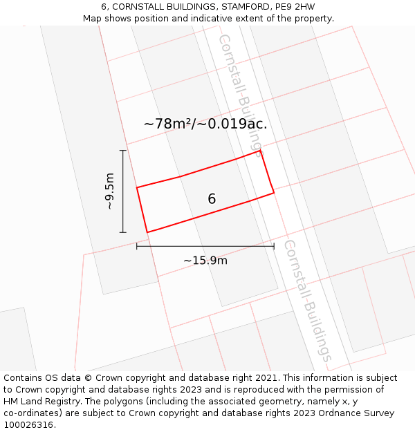 6, CORNSTALL BUILDINGS, STAMFORD, PE9 2HW: Plot and title map