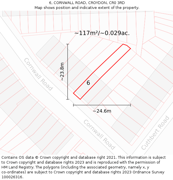 6, CORNWALL ROAD, CROYDON, CR0 3RD: Plot and title map