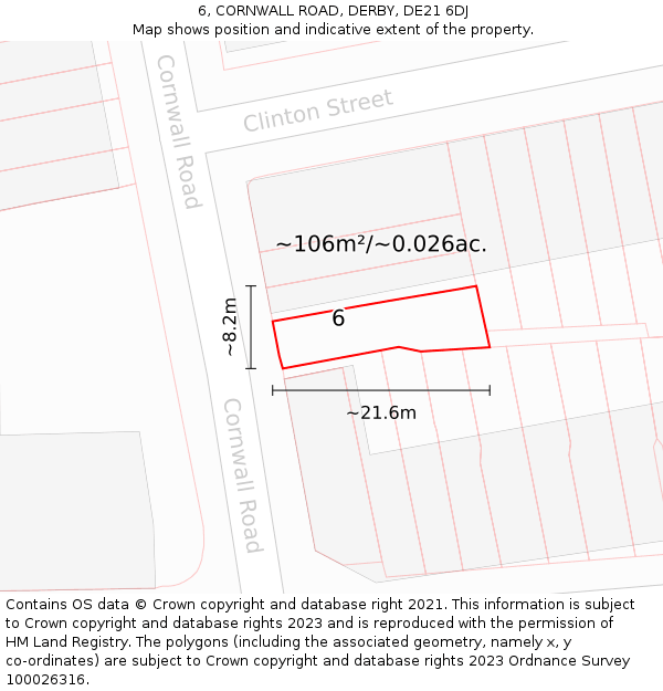 6, CORNWALL ROAD, DERBY, DE21 6DJ: Plot and title map