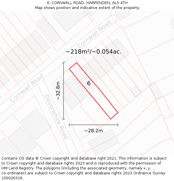 6, CORNWALL ROAD, HARPENDEN, AL5 4TH: Plot and title map