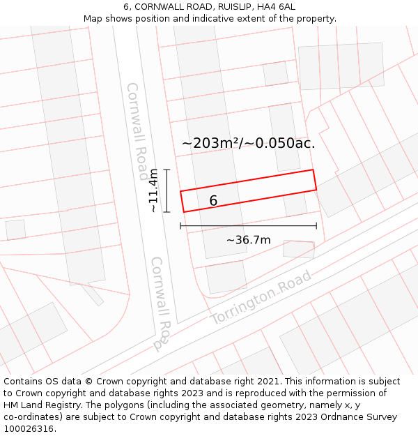 6, CORNWALL ROAD, RUISLIP, HA4 6AL: Plot and title map
