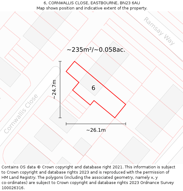 6, CORNWALLIS CLOSE, EASTBOURNE, BN23 6AU: Plot and title map