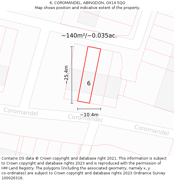 6, COROMANDEL, ABINGDON, OX14 5QG: Plot and title map