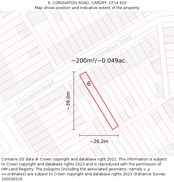 6, CORONATION ROAD, CARDIFF, CF14 4QY: Plot and title map