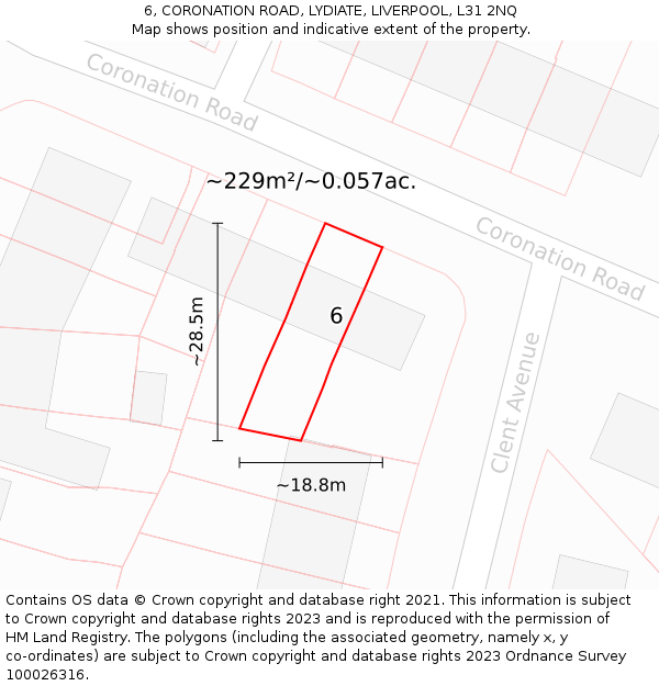 6, CORONATION ROAD, LYDIATE, LIVERPOOL, L31 2NQ: Plot and title map