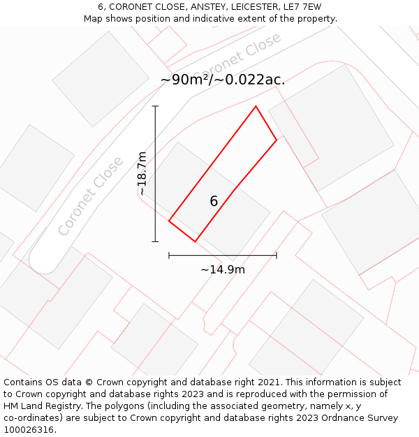 6, CORONET CLOSE, ANSTEY, LEICESTER, LE7 7EW: Plot and title map