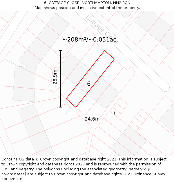 6, COTTAGE CLOSE, NORTHAMPTON, NN2 8QN: Plot and title map