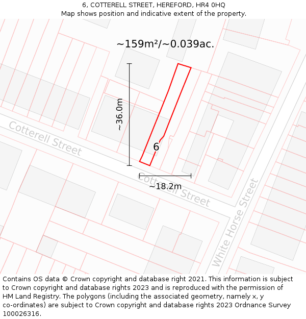 6, COTTERELL STREET, HEREFORD, HR4 0HQ: Plot and title map