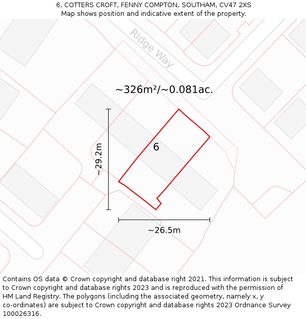 6, COTTERS CROFT, FENNY COMPTON, SOUTHAM, CV47 2XS: Plot and title map
