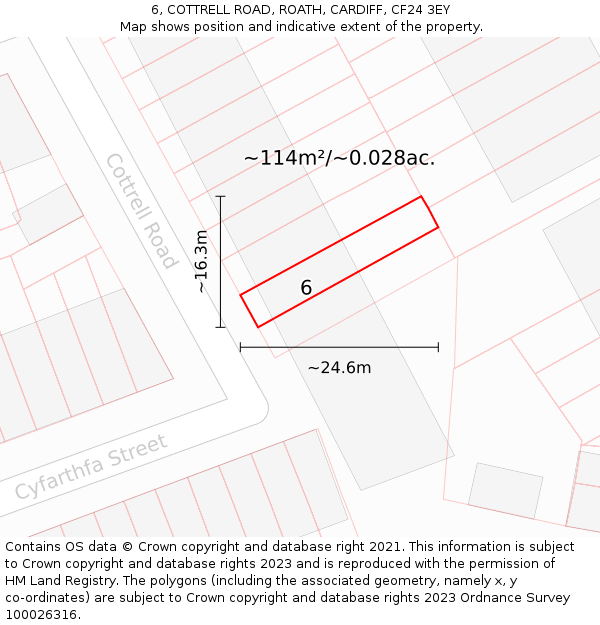 6, COTTRELL ROAD, ROATH, CARDIFF, CF24 3EY: Plot and title map
