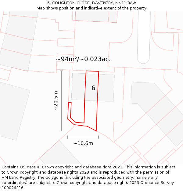 6, COUGHTON CLOSE, DAVENTRY, NN11 8AW: Plot and title map