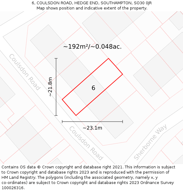 6, COULSDON ROAD, HEDGE END, SOUTHAMPTON, SO30 0JR: Plot and title map