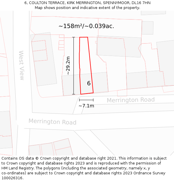 6, COULTON TERRACE, KIRK MERRINGTON, SPENNYMOOR, DL16 7HN: Plot and title map