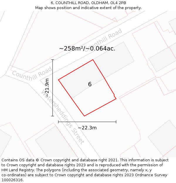 6, COUNTHILL ROAD, OLDHAM, OL4 2PB: Plot and title map