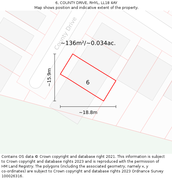 6, COUNTY DRIVE, RHYL, LL18 4AY: Plot and title map