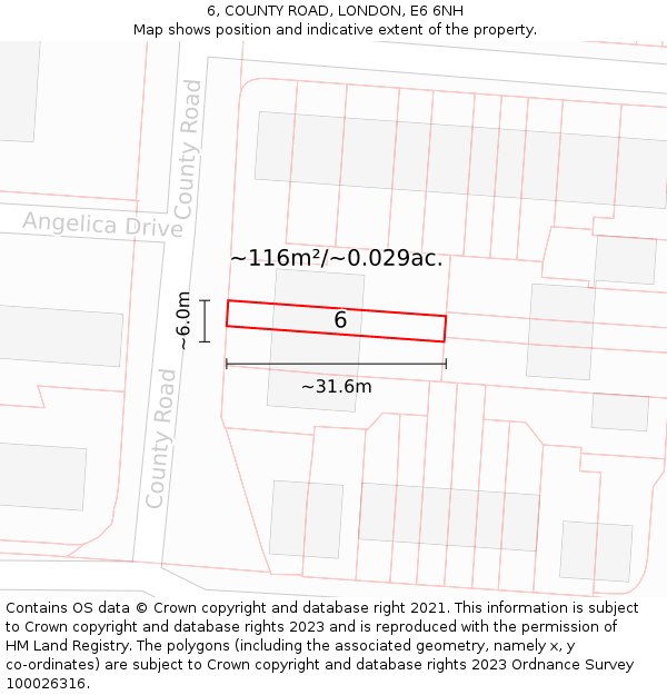 6, COUNTY ROAD, LONDON, E6 6NH: Plot and title map