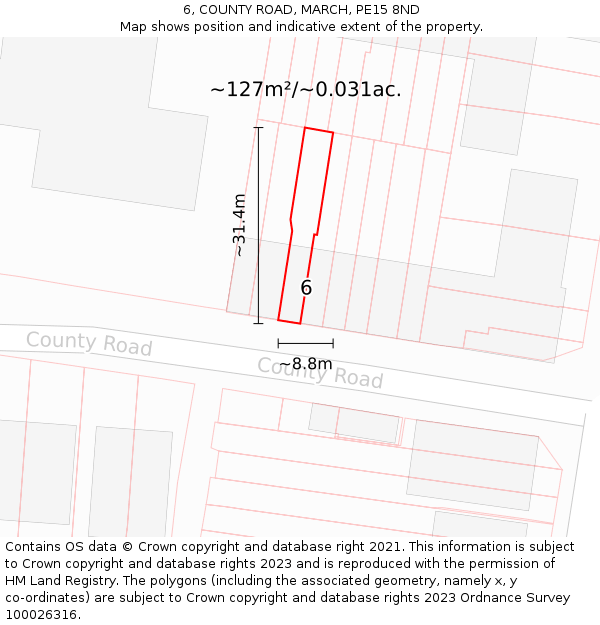 6, COUNTY ROAD, MARCH, PE15 8ND: Plot and title map