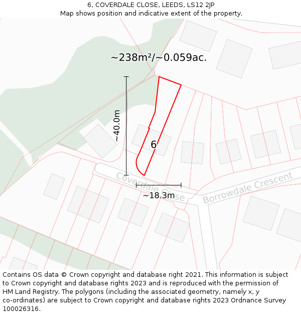 6, COVERDALE CLOSE, LEEDS, LS12 2JP: Plot and title map