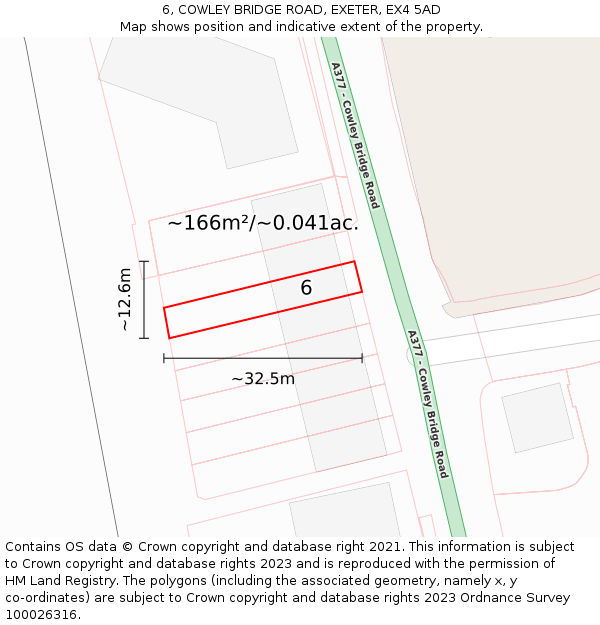 6, COWLEY BRIDGE ROAD, EXETER, EX4 5AD: Plot and title map