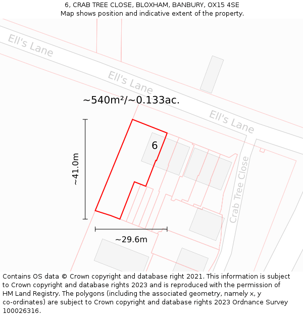 6, CRAB TREE CLOSE, BLOXHAM, BANBURY, OX15 4SE: Plot and title map